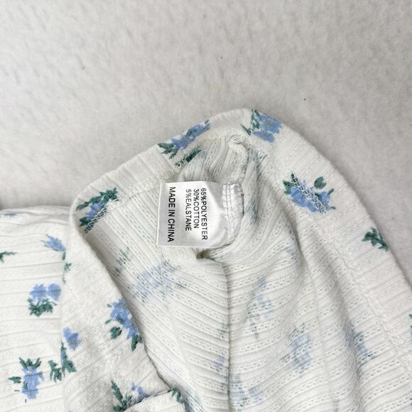 Princess Polly Top Size 4 White Blue Floral Y2K Style Button Front Long Sleeve - Picture 5 of 8